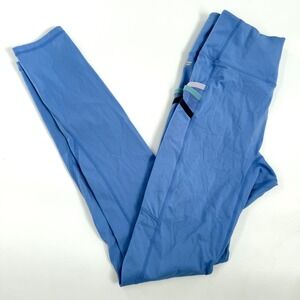 Fabletics Motion365 High Waisted Leggings Blue Striped Mesh Side Pockets